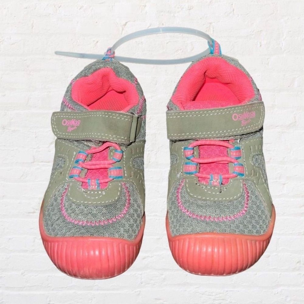 OshKosh Girls Pink Gray Sneakers Size 9 Bumper Toe Hook & Loop